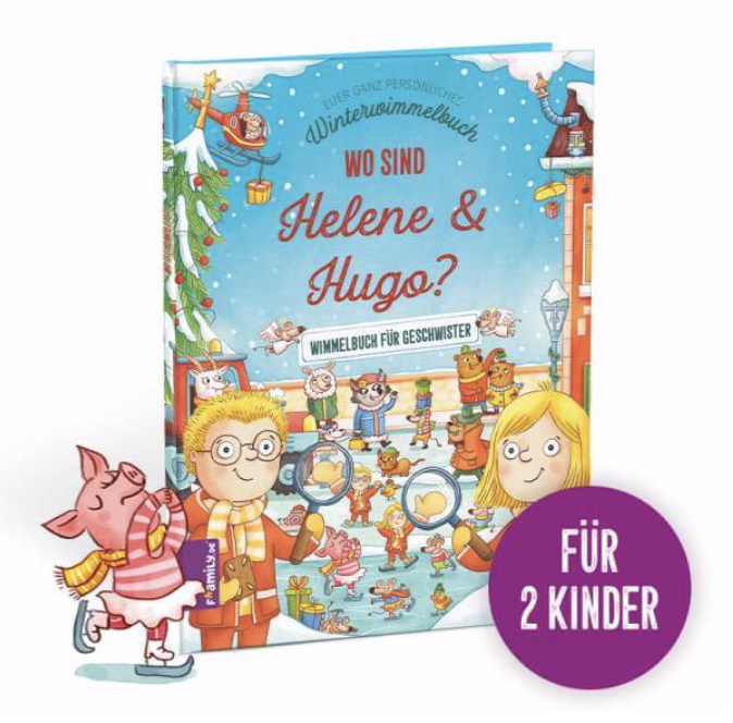 Personalisiertes Weihnachtsbuch für Kinder: Winterwimmelbuch für Geschwister